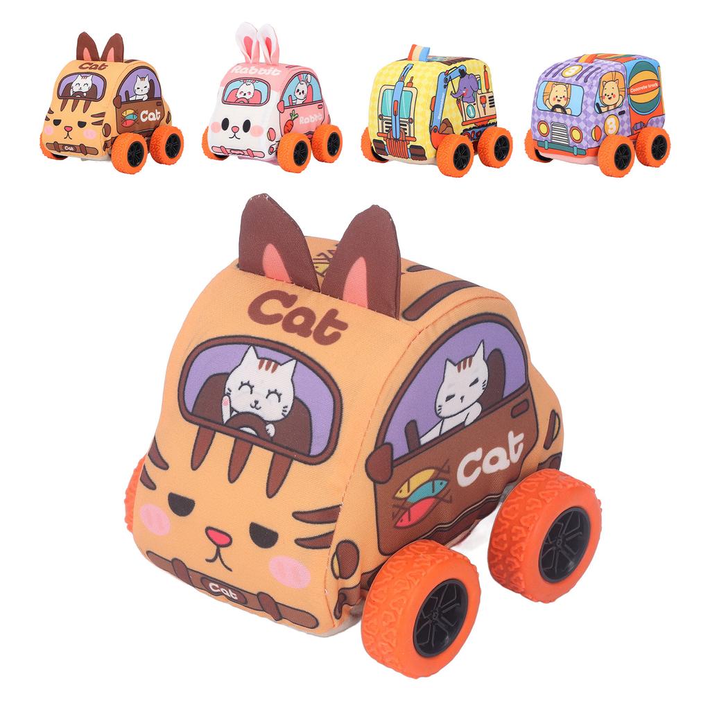 Fabric Kids Pull Back Car Cartoon Parent Child Interaction Soft Baby Vehicle Toy for 1 to 3 Years Ol