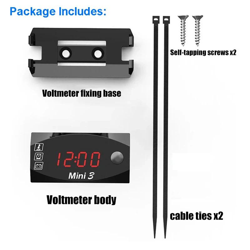 3 in 1 Motorcycle Digital Voltmeter Watch Electronic Clock Thermometer Time Led Waterproof IP67 Universal 12V Motobike Accessory