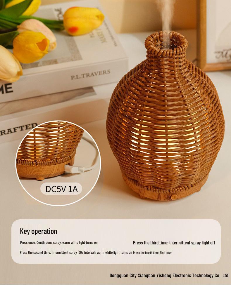 Wood Grain Rattan USB Ultrasonic Aroma Diffuser & Humidifier: Silent, Large Mist Volume