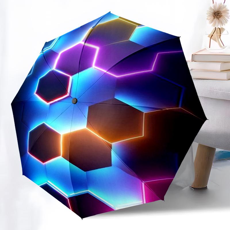 Abstract Color Geometric Umbrella Automatic Open/close, Iron Frame & 8-Rib Structure, Umbrella for Women & Men, Christmas Gifts