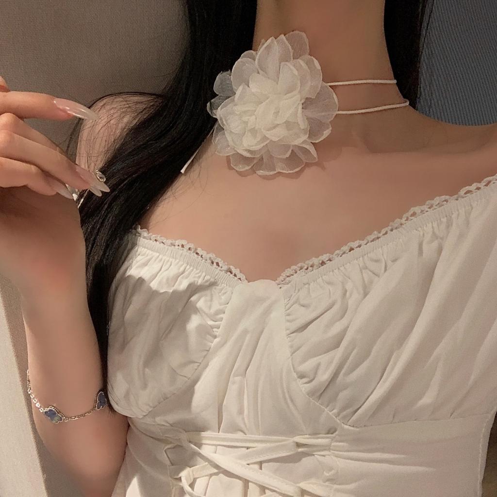 Xiaoxiangfeng Flower Necklace French Retro Chocker Collar Niche Collarbone Chain Neck Strap Neck Chain Accessories