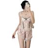 Ice silk pajamas female sexy suspenders summer lace hollow backless printing pure desire wind loungewear set with chest pad