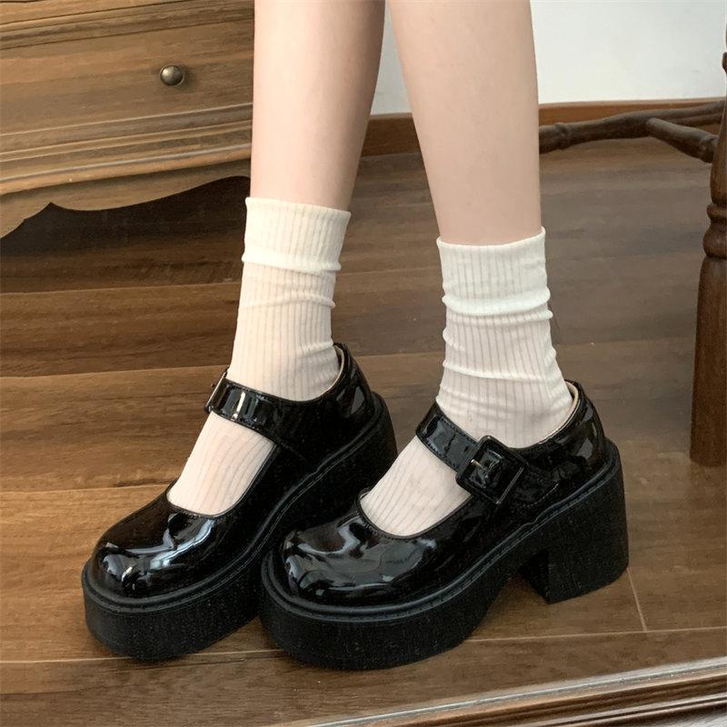 Fashion Beige Lolita Shoes Ladies Sweet Academy Style Mary Jane Shoes JK uniform shoes Female Round Toe Med Thick Heels Single Shoes