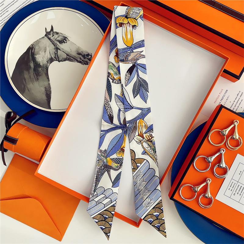 100% Silk High Quality Luxury Brand Scarf Women Headband Hair Band Foulard Tie Ribbon Neckerchief Skinny Scarves Accessories