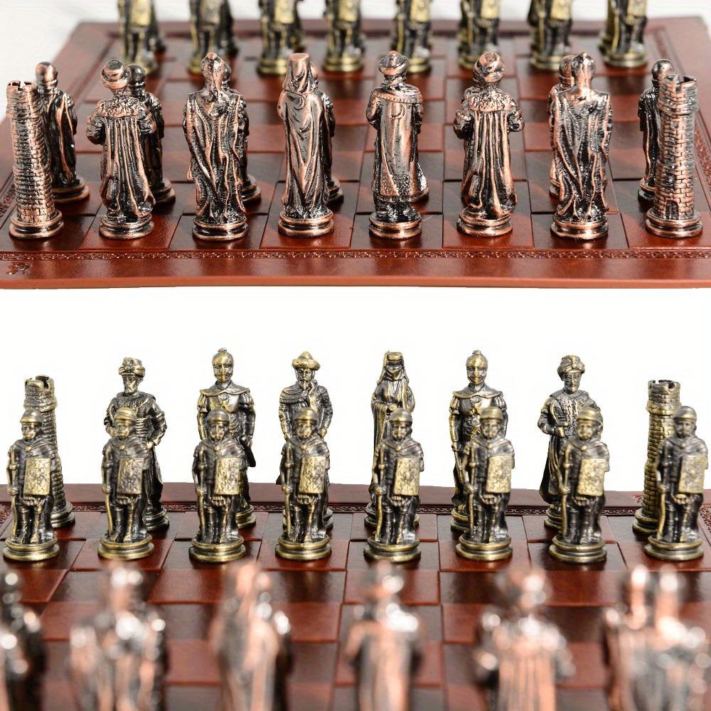Metal Solid Color Chess Theme Character Chess Red Chessboard With Artificial Leather Chessboard Table Game Toys 32 Pieces