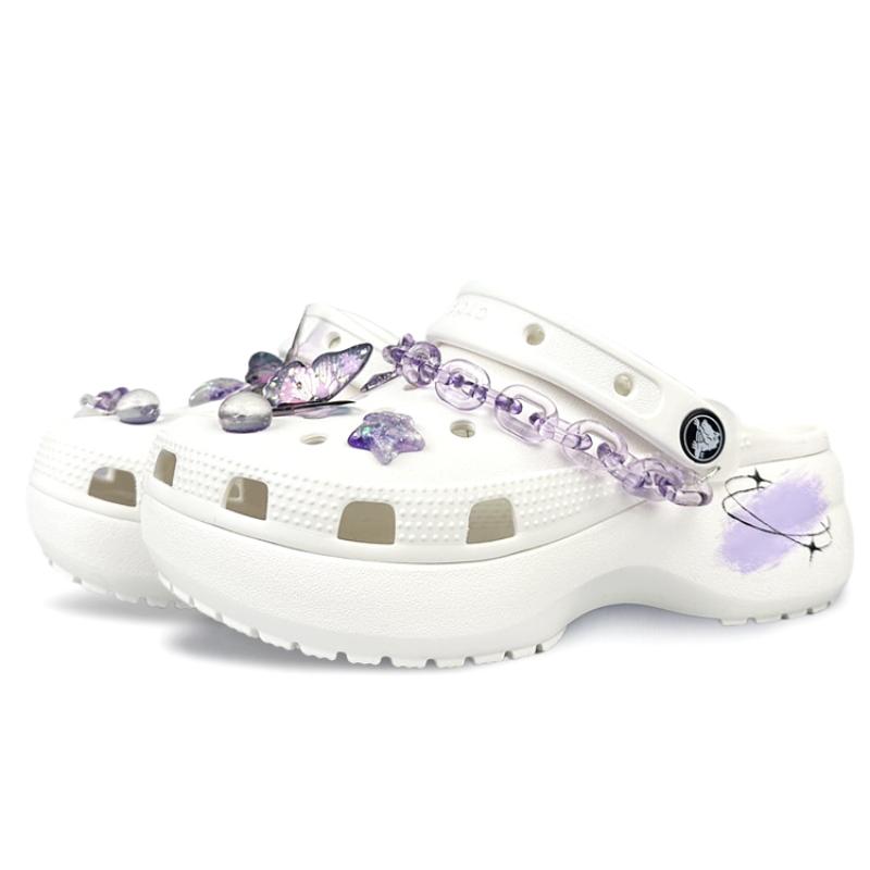 Crocs Classic Platform Clog BNK Purple Galaxy Dream Butterfly French Girly Sweet Cool Gift Box Hole Shoes Women's White