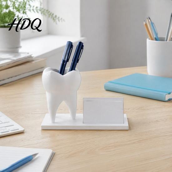 Dentist Office Supplies 3D Printed Tooth Pen Holder with Business Card Holder 2 In 1 Personalized Gift Teeth Shape Desk Organizer Desktop