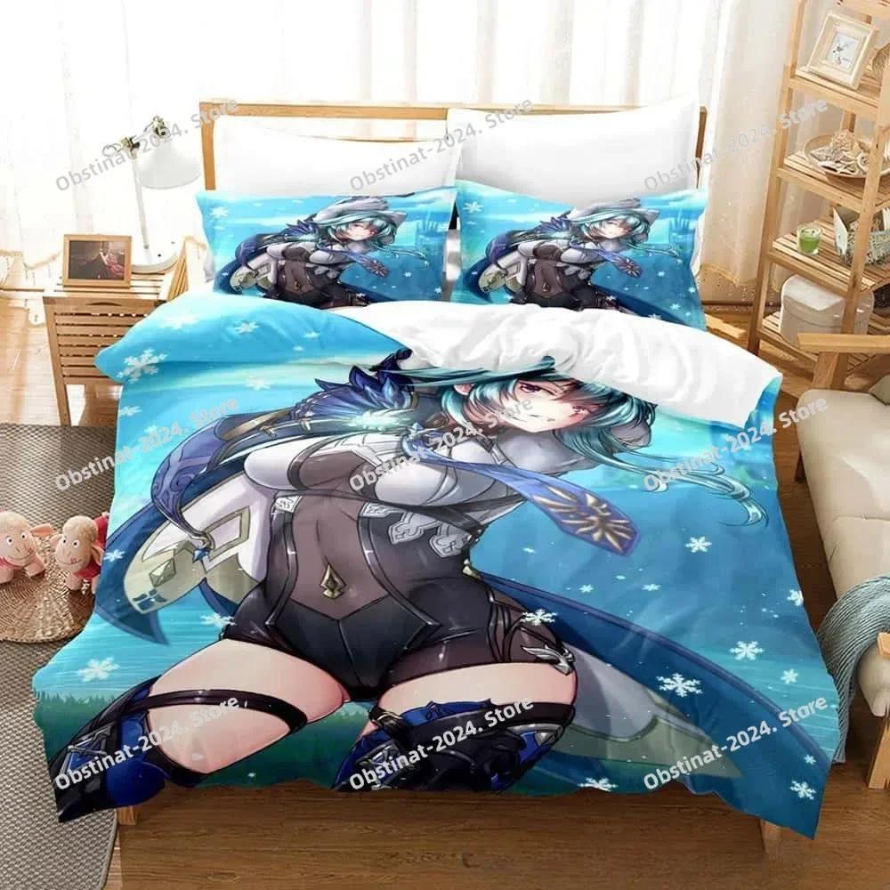 Kawaii Anime Genshin Impact Eula Lawrence Bedding Set Print With Pillowcase Bed Duvet Cover Single Double Queen Super King Size