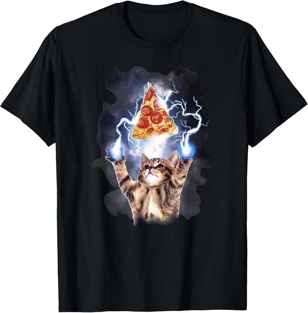 Lightning Pizza Cat T-Shirt Unisex T-Shirt L