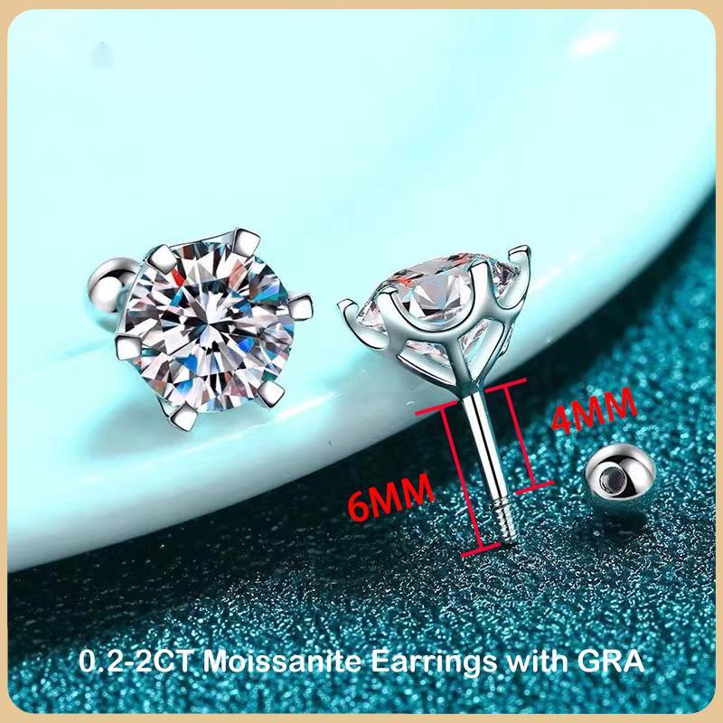 BIJOX STORY Damen Moissanit Schraubstecker Ohrringe D Farbe 925 Silber 6 Krappen Diamant Hochzeit Feiner Schmuck