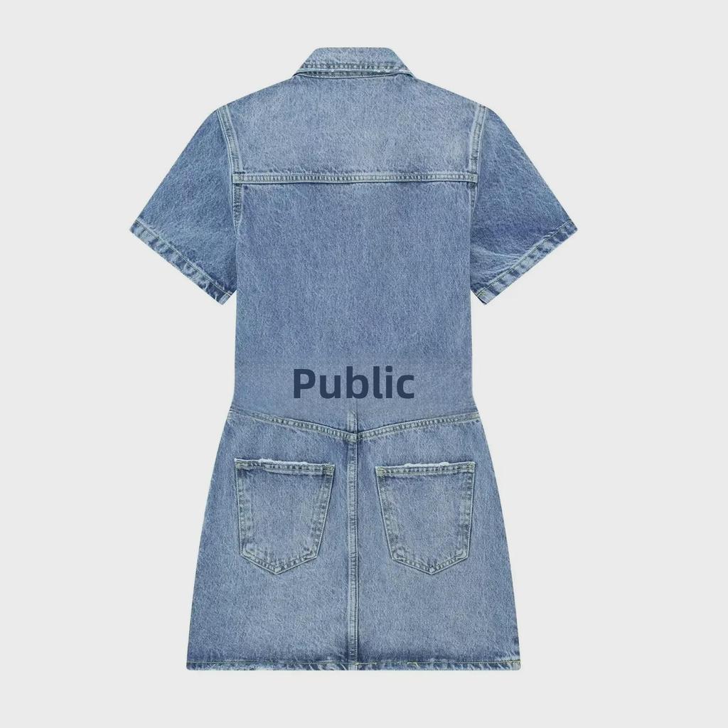 Dámské evropské a americké džínové šaty retro stylu s vysokým pasem a polokrkem