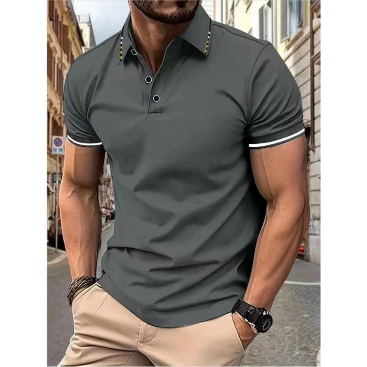 Treasure T-shirts Heren nieuw Poloshirt T-shirt zomer heren korte mouw intercolor revers S donkergrijze kleur