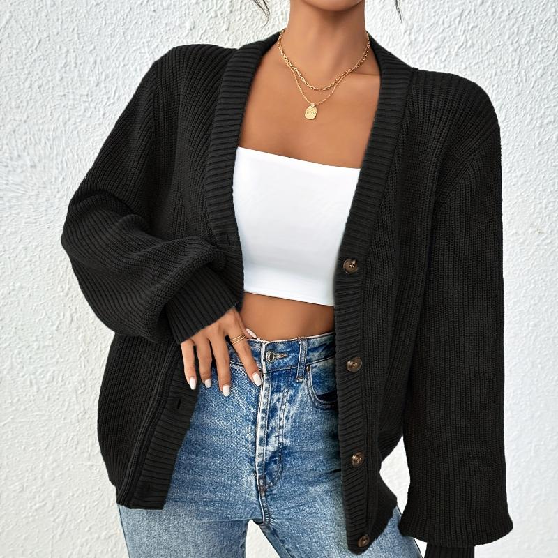 Elegant Women's Knitted Cardigan Sweater Jacket - Plain Color, Front Button, Autonomous Pattern - Spring and Autumn