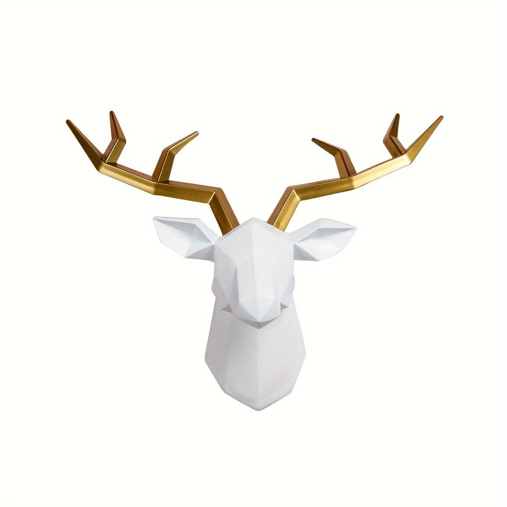 Deer Head Sculpture Animal Statue Figurines Wall Hanging Creative Elk  Art Antlers Statuette for Office Decoration Wall Mount