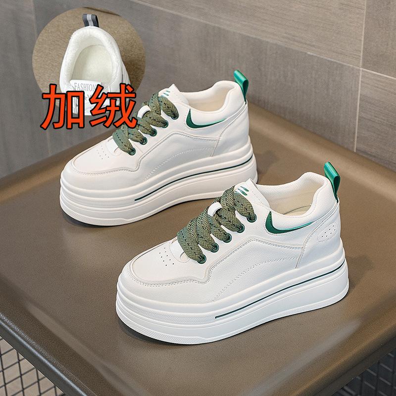 Small Inner Height Increase Women's Shoes 2025 New Small Size Thick-soled Slope Heel Casual Single Shoes Breathable Lace-up White Shoes Women