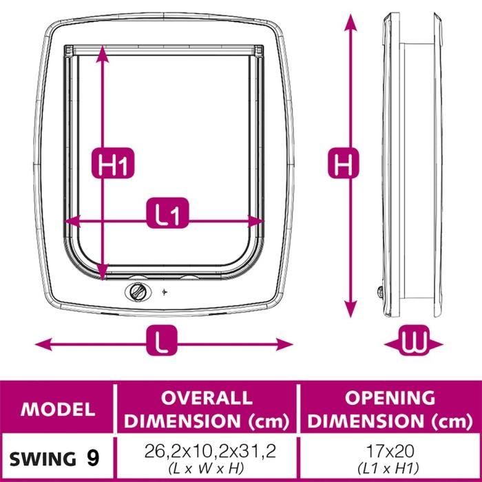 FERPLAST Chatière plastique Swing - 26,2 x 10,2 x 31,2 cm - Blanc - Pour grand chat et petit chien