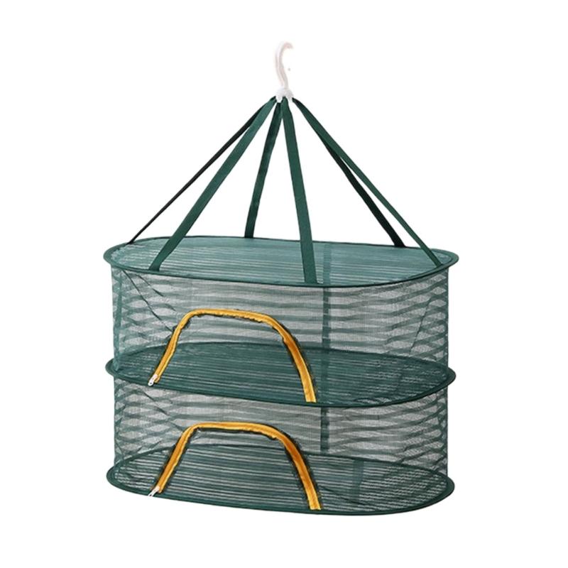 Breathable Mesh Hanging Drying Rack Vegetable Dryer with Rotating Hook Plant Hanging Net for Indoor and Outdoor Use