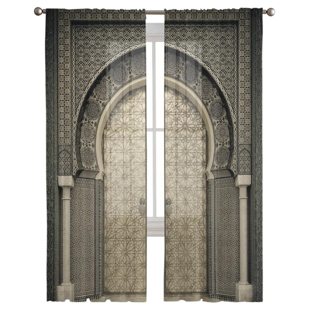Marokańskie średniowieczne drzwi w stylu vintage szyfonowe przezroczyste zasłony do salonu dekoracje do wnętrz do sypialni okno woale tiulowe zasłony kurtyna