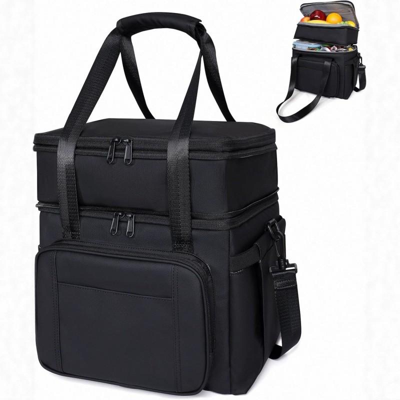 Insulated Lunch Bag Double-Layer Leakproof Cooler Tote Crossbody Handheld Work Outdoor Picnic Travel