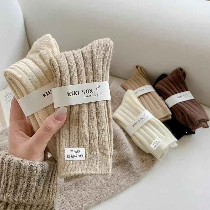 Cashmere Wool Thicken Warm Women Socks Sox New Winter Socks Women Japanese Fashion Harajuku Solid Color Thermal Long Socks