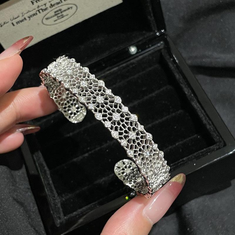 silver exquisite starry brushed bangles elegant lace mesh hollow out full diamond bracelet for women wedding gift