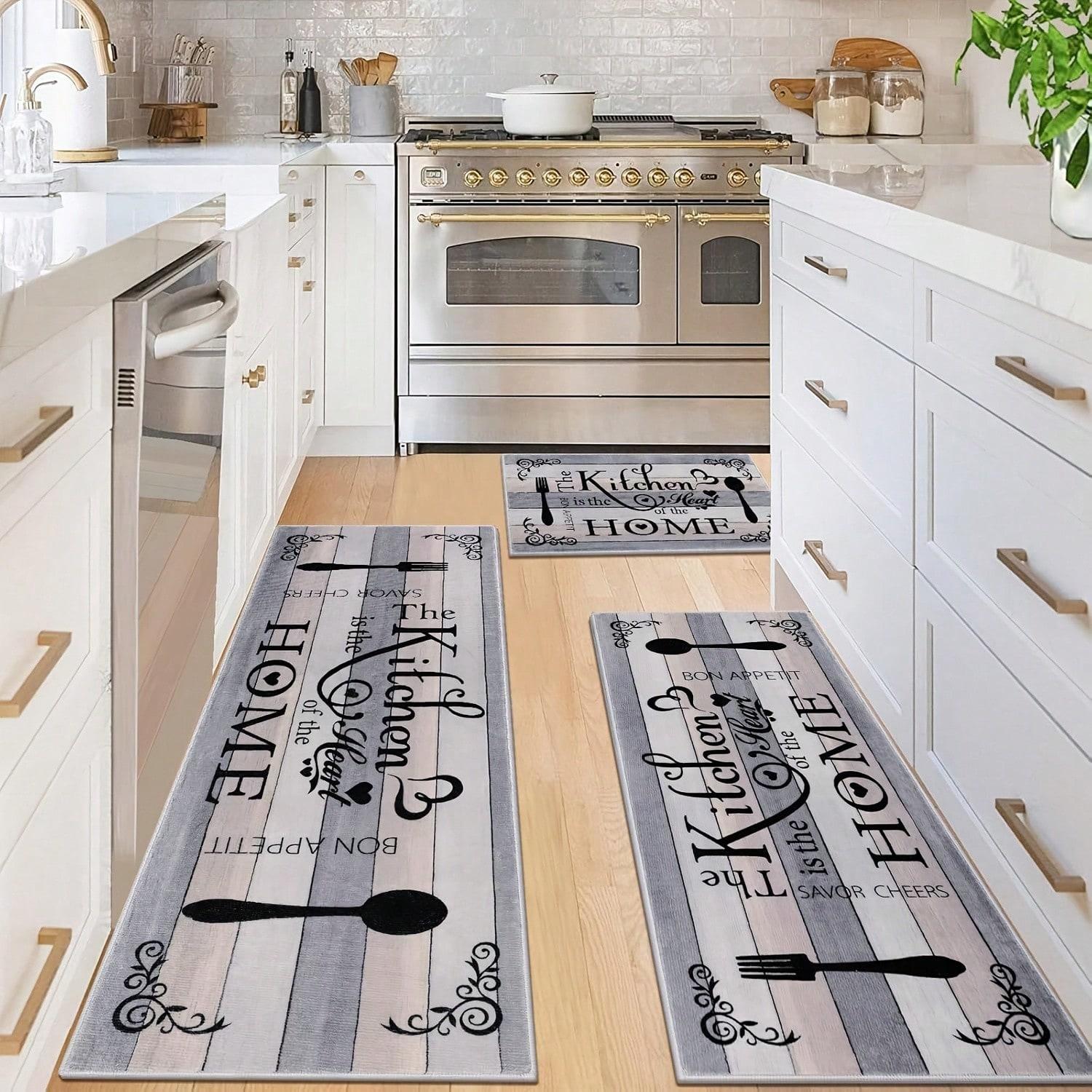 Keukenmat Tapijt - Bestek Lepel Specerij Ontwerp met 'BON APPETIT' Citaat voor Eetkamer Huisdecoratie Vloermat 40X120CM