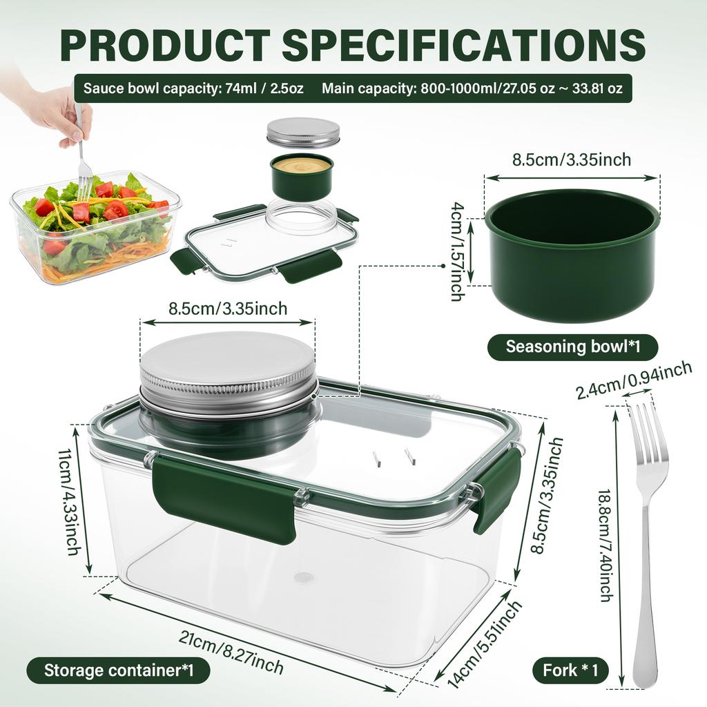 Salad Pod Mason Jar Lunch Box Leakproof Fruit Salad Food Container Bento Box Salad Container for Lunch Work School Travel Picnic