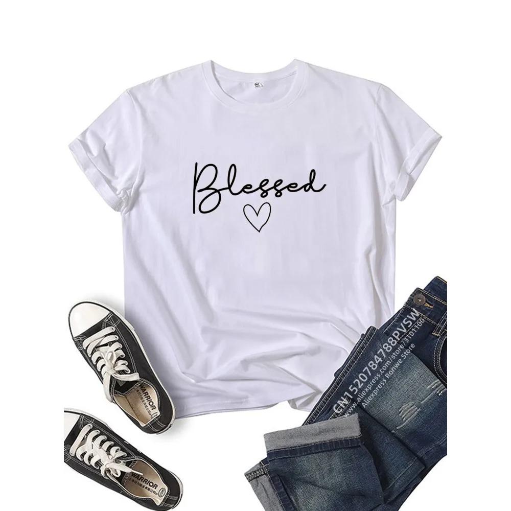 

Благословенное Сердце Принт Футболки Женские Летняя Одежда Футболка Харадзюку Графическая Футболка Повседневные Топы с Коротким Рукавом для Девушки S
