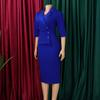 Plus-Size Elegant Double-Breasted Hip-Hugging High-Waisted African Dress with Lapel and 3/4 Sleeves