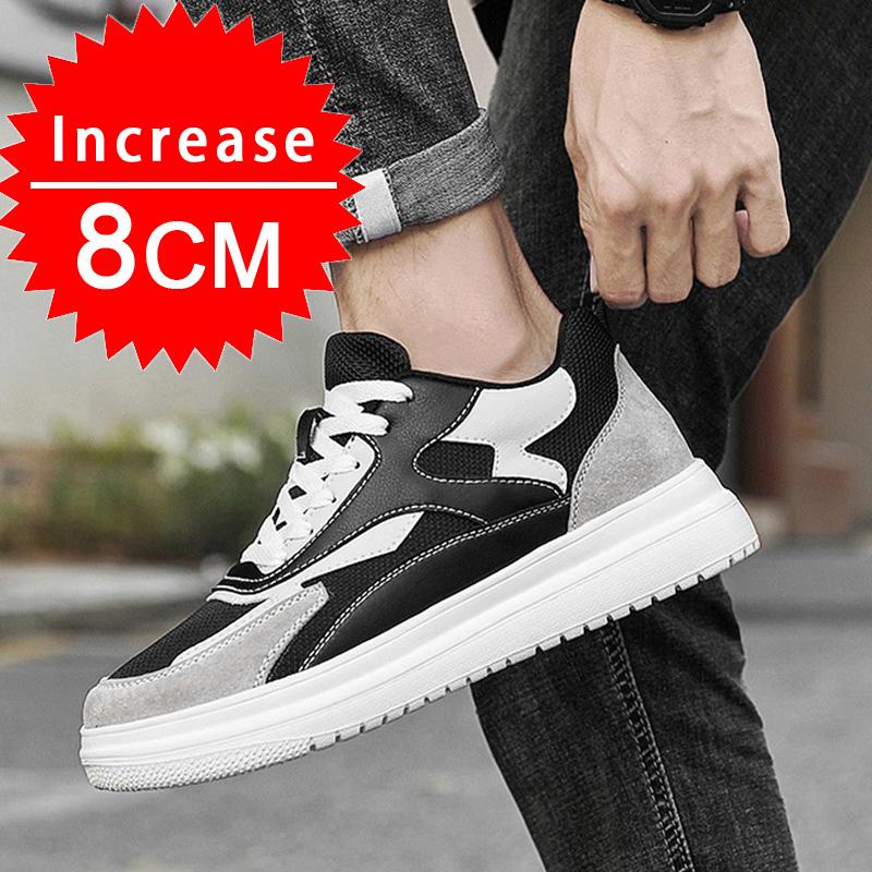 Neue Herren Trendige Leder Sneaker Erhöhungsschuhe Unsichtbar Atmungsaktiv Höhensteigernde Schuhe 8cm 10cm Lässige Mode Leichte Sneaker