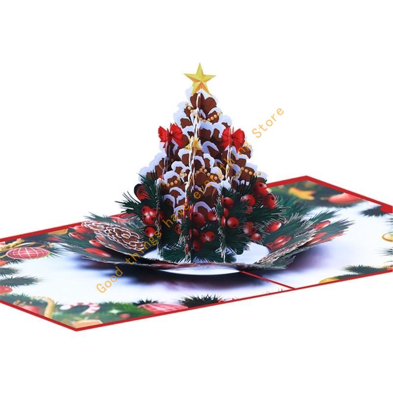 Holiday Pinecones 3D Greeting Card with Envelope Christmas Theme Invitation Card Stylish Postcard for New Years Party 55KF