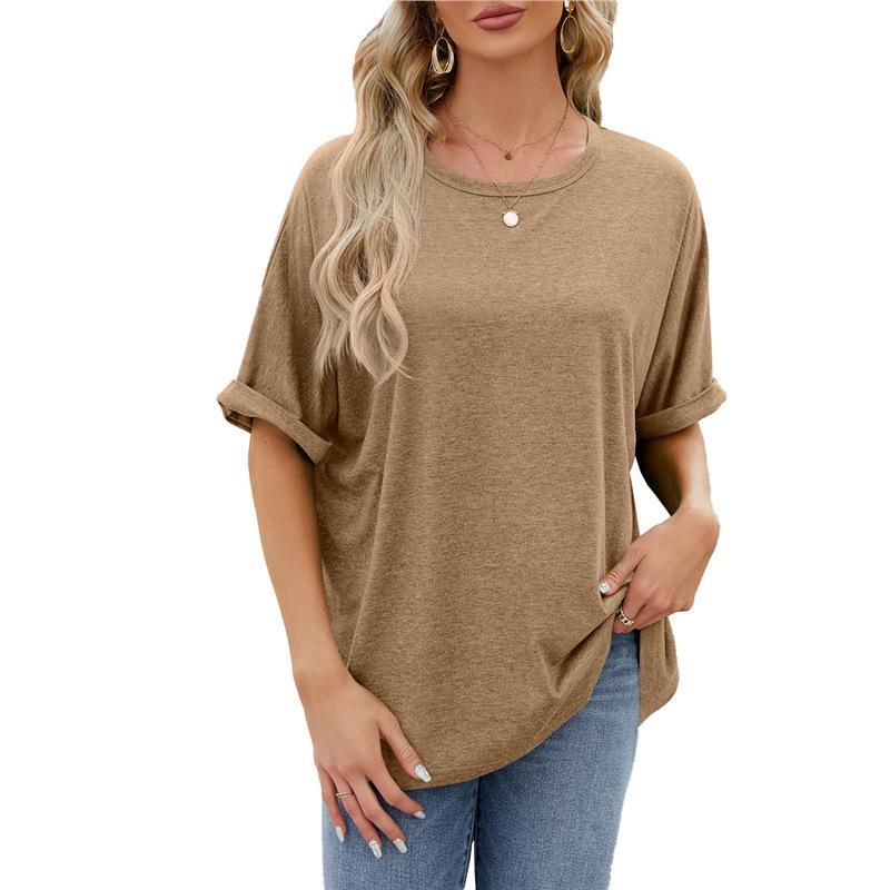 2024 Women's Spring/Summer Loose Solid Color Round Neck Short Sleeve T-Shirt