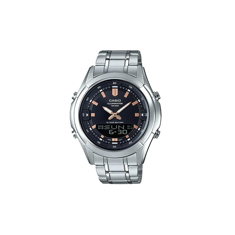 Casio 50 meters waterproof quartz movement stainless steel strap Japanese and Korean watch men s watch black dial AMW-840D-1AVDF чёрный