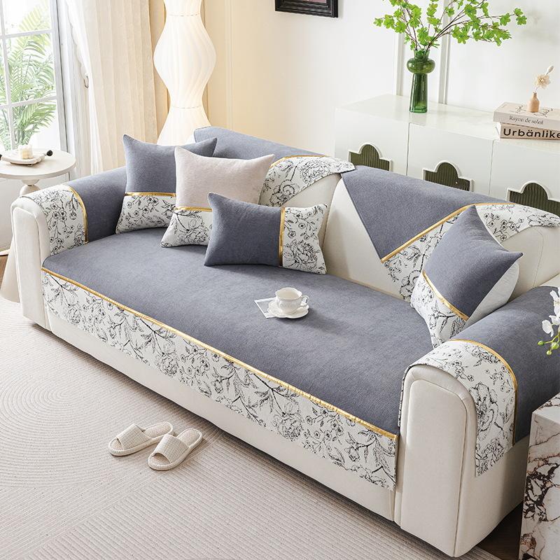 Prémiová látka na pohovku, Ručník na opěradlo Chenille Čtyřsezónní Univerzální Polštář na pohovku, Francouzský Lehký Luxus Protiskluzová Tkanina na sedák pohovky