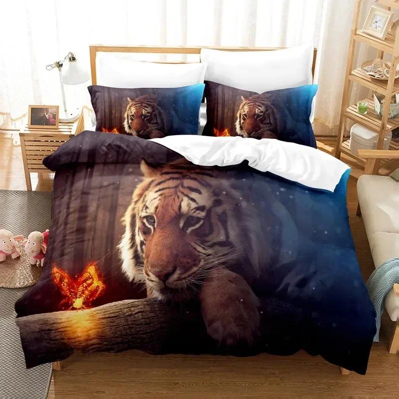 3D Vit Tiger Bekväm Täcke Örngott Sängkläder Set Barn Sovrum Dekoration Hemtextil