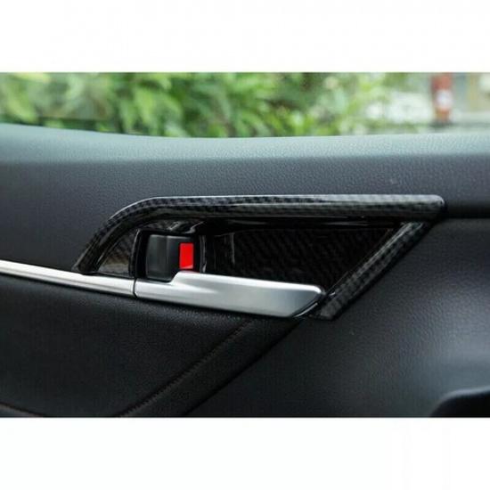 Interior Door Handle Bowl Cover Trim For Toyota Camry 2018- Carbon Fiber ABS
