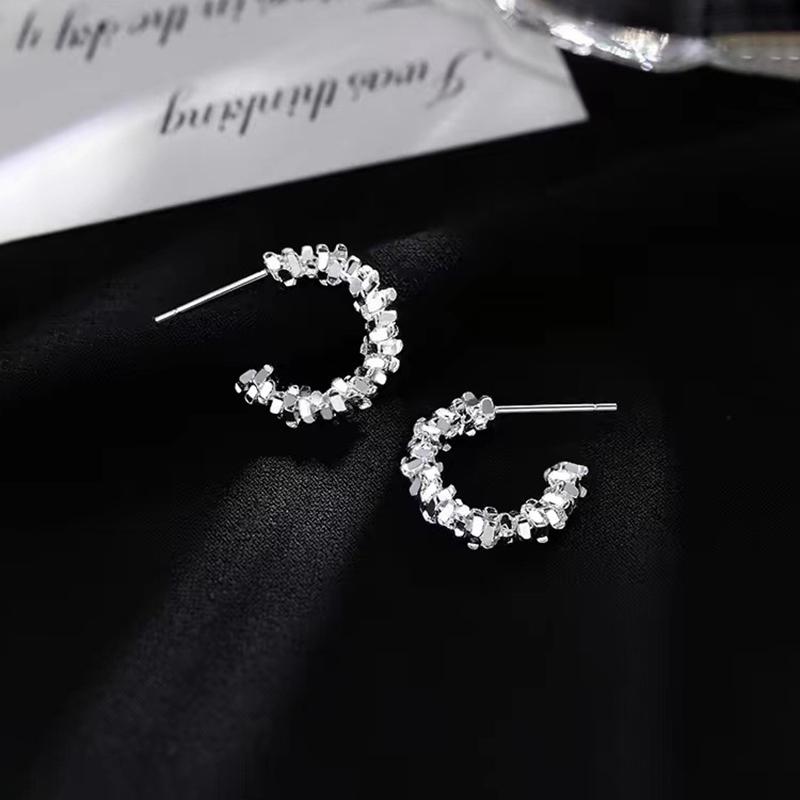 Real 925 Silver Small Bits of Silver Letter C Stud Earrings For Women Classic Fine Jewelry Light Accessories