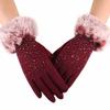 Luxurious Womens Fashion Winter Outdoor Sport Warm Fur Crystal Thick Finger Gloves Mittens