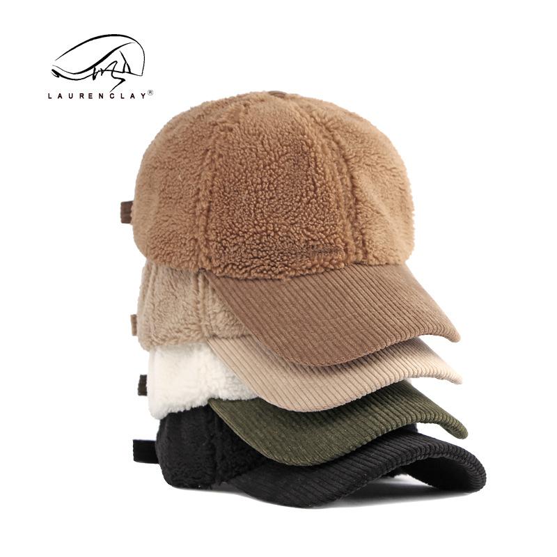 Hat women's autumn and winter new lamb wool corduroy splicing cap thermal baseball cap casual versatile
