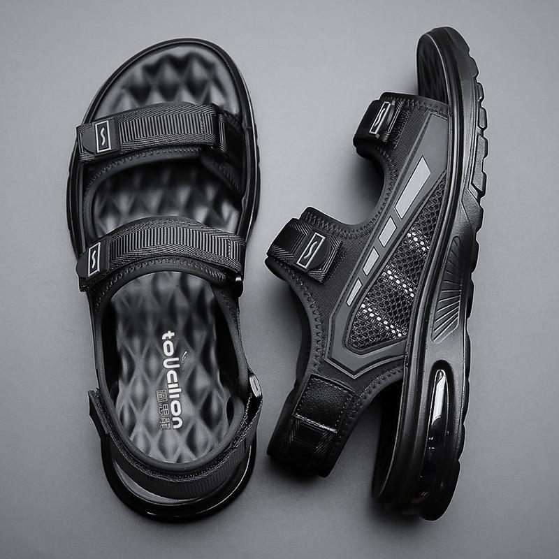 Leather Summer Casual Sandals for Men Waterproof Beach Durable Lightweight Men's Slippers Magic Tape Closure Comfortable Shoes