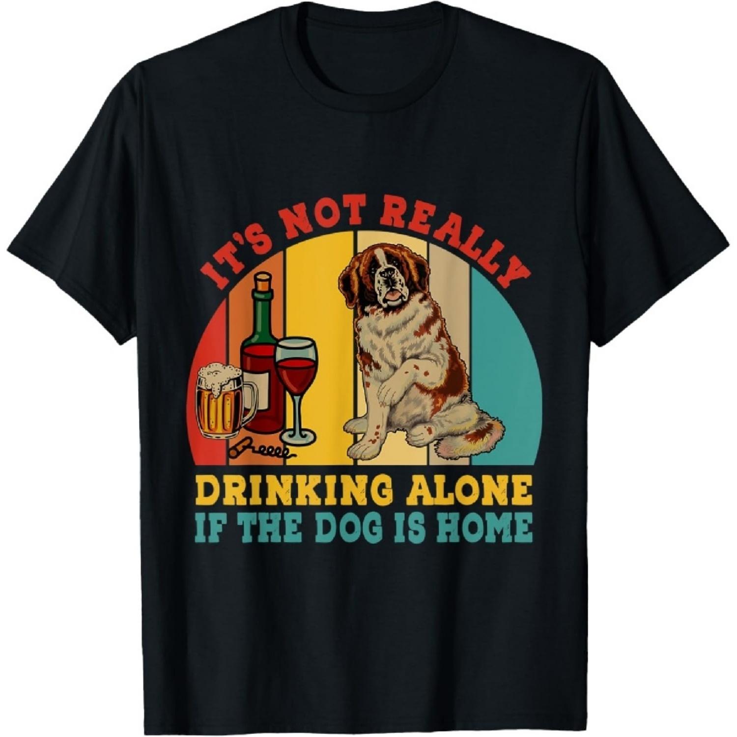 Vintage Not Really Drinking Alone If Dog Is Home Landseer T-Shirt XXXXXL чёрный