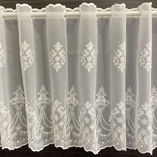 INTERIX Embroidered Lace Cafe Curtain for Small 165cm Wide x 45cm Made in Freesia Windows, Long, Japan, White, CF4-165-45