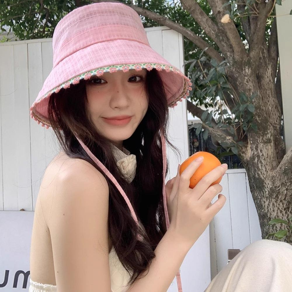 French Style Lace-up Sun Caps Sweet Women's Sun Hat Elegant Summer Fisherman Hat  Lady