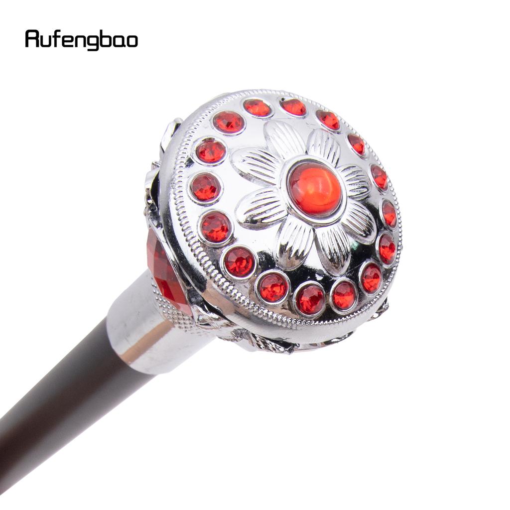 Weiß Roter Blumenball Mode Spazierstock Dekorativer Stock Cospaly Vintage Party Modischer Spazierstock Krummstab 91cm