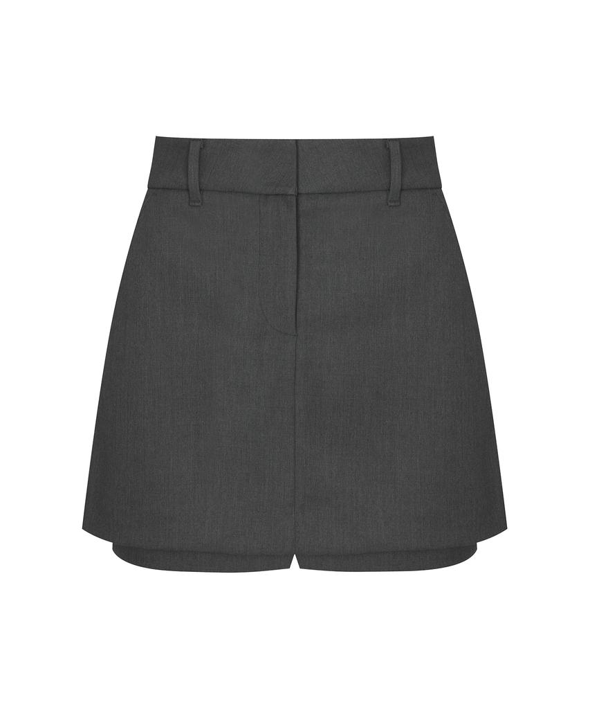 Peulleibu Twill Layered Skirt Pants_Grey