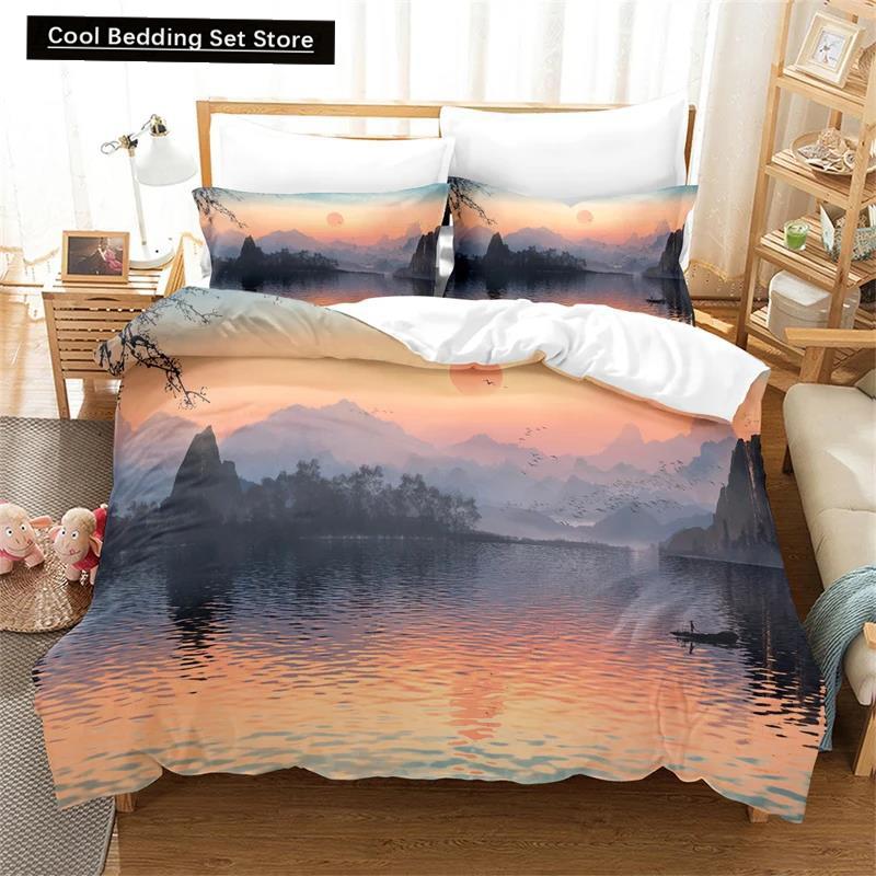 Moon Night Scene King Queen Duvet Cover Red Dark Sky Sunset Clouds Bedding Set Teens Adults Forest 2/3Pcs Polyester Quilt Cover
