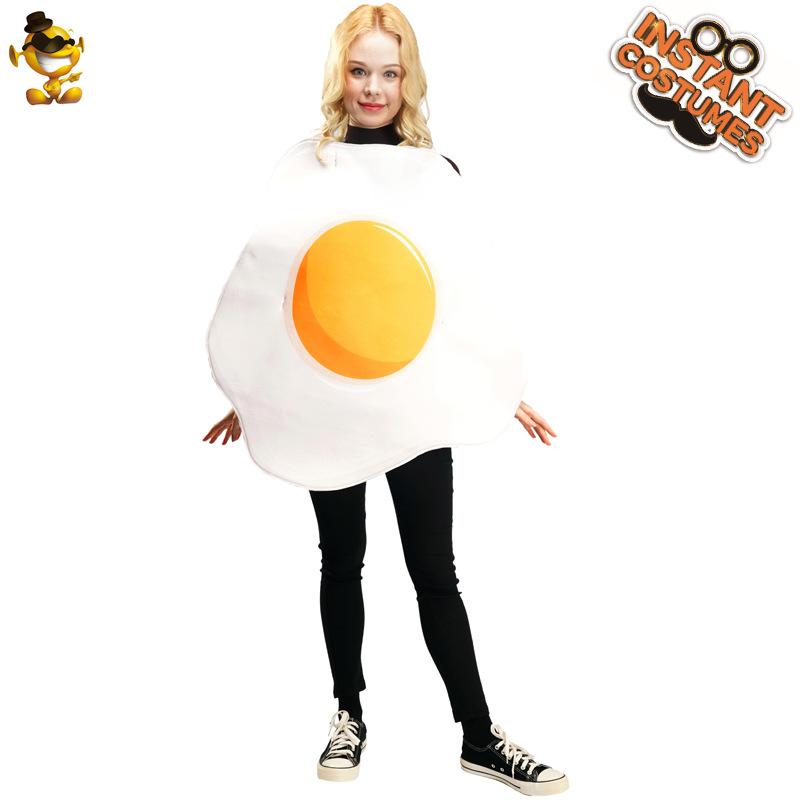 Halloween adult male and female couples poached egg bacon party costumes, funny food role-playing costumes