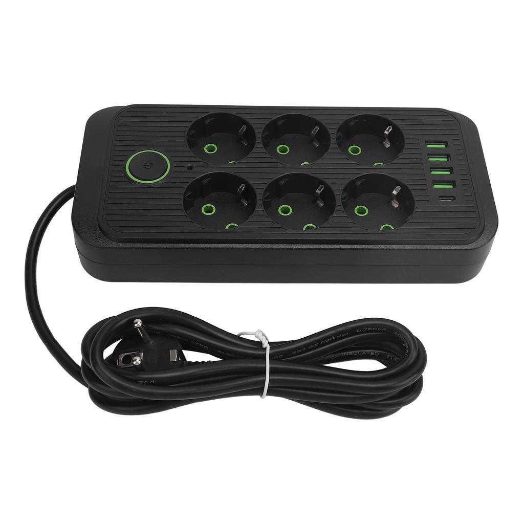 6 Way Power Strip with 4 USB and 1 Type C Port Europn Standard Power Socket with 2 Meter Cable