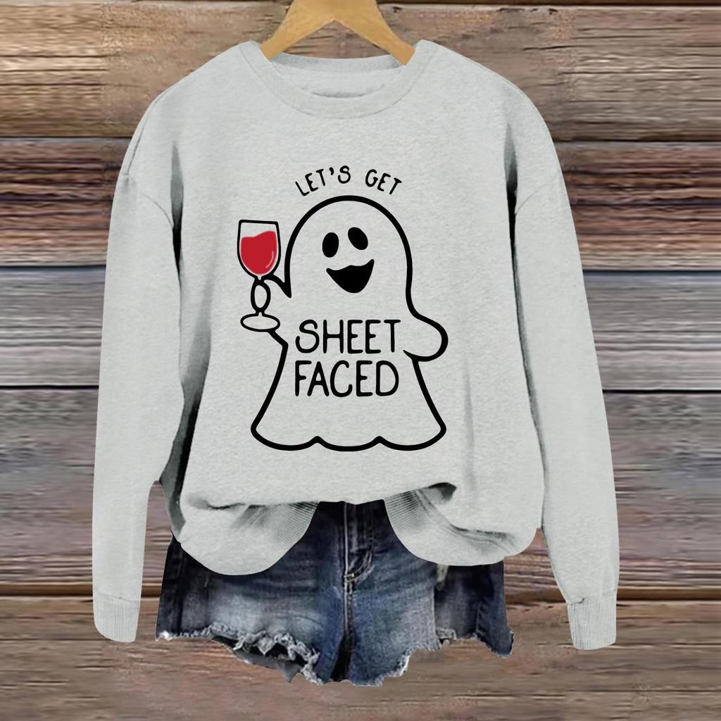 Halloween Sweatshirts For Women Cute Ghost Long Sleeve T Shirt Fashion Sweatshirt