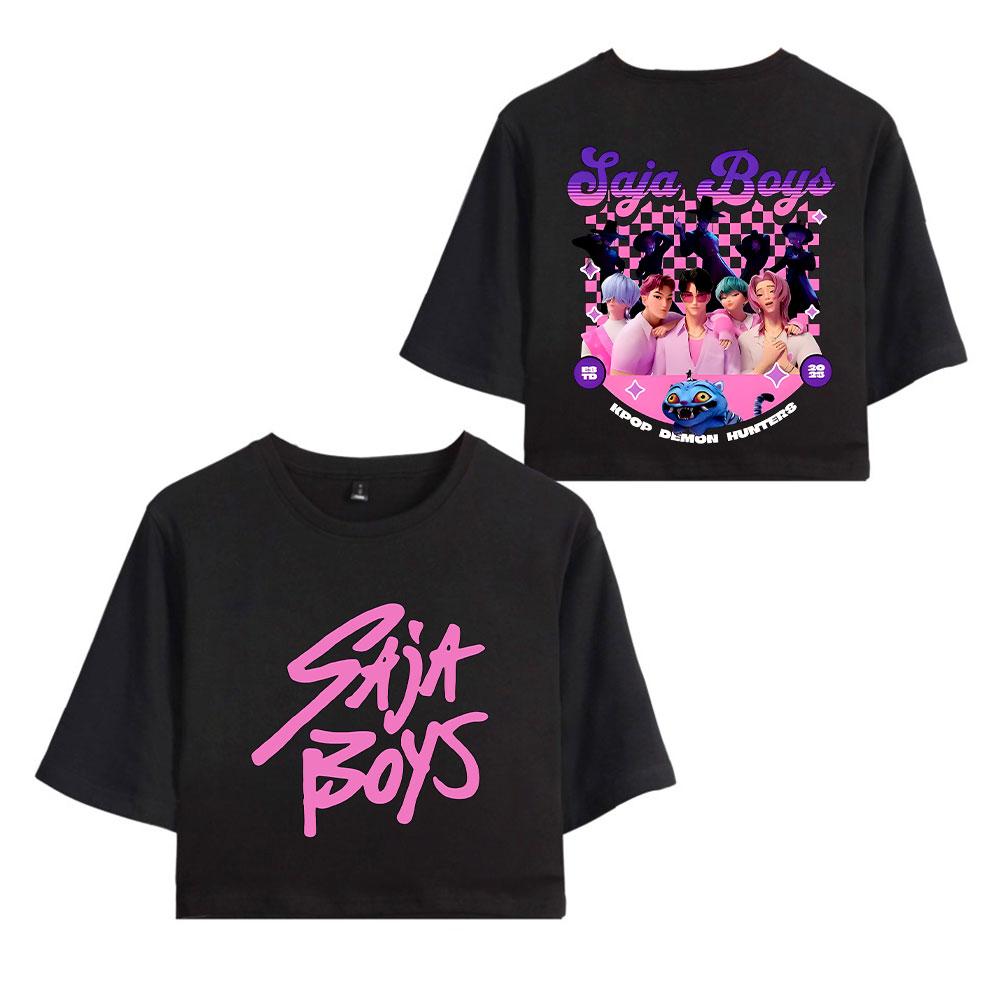 

2025 Kpop Истребитель демонов Футболка Женская Футболка с короткими рукавами и круглым вырезом Кроп-топы Подарок для фанатов M чёрный